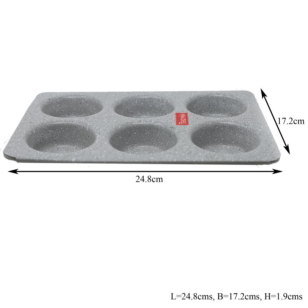 HAZEL Alfa Heavy Gauge Preimium Aluminium Granite Finish Non Stick Microwave Safe Muffin Tray, Grey