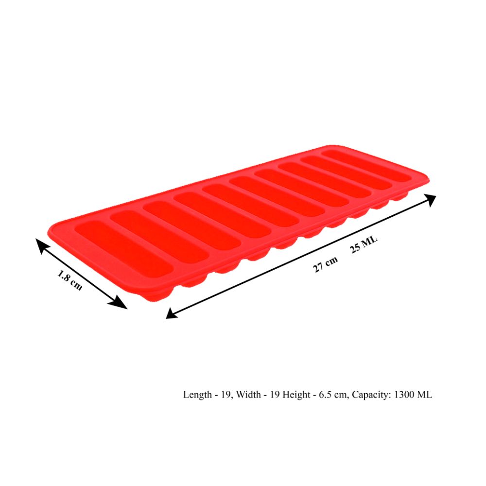 HAZEL 10 Cavity Silicon Chocolate Bar Ice Cube Mould, 1 Pc, Red