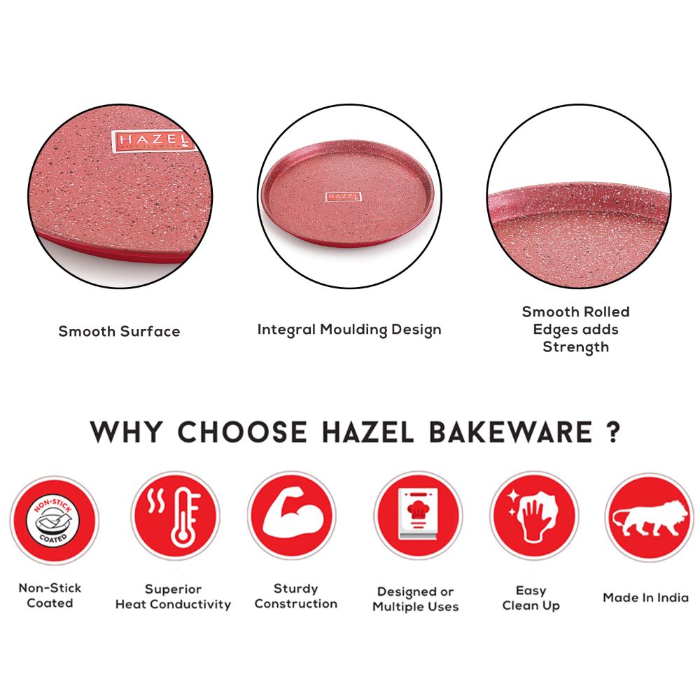 HAZEL Non Stick Pizza Tray Microwave Oven OTG Aluminium Bakeware Round Baking Plate Pan Tawa for 9 Inch Base, Red