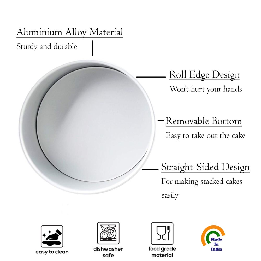 HAZEL Aluminium Detachable Cake Moulds | Removable Bottom Cake Tin | Round Cake Mould Removable Base | Baking Essentials Tools For OTG Microwave, Large