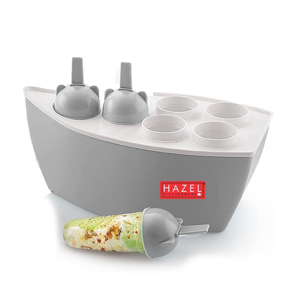 HAZEL Reusable Plastic Homemade Kulfi Molds | Stackable Kulfi Maker, Popsicle Maker and Ice Cream Maker | Freezer Molds for Kulfi Set of 6, Grey