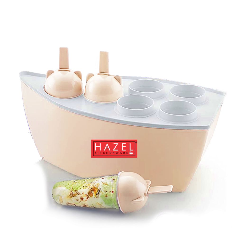 HAZEL Reusable Plastic Homemade Kulfi Molds | Stackable Kulfi Maker, Popsicle Maker and Ice Cream Maker | Freezer Molds for Kulfi Set of 6, Peach