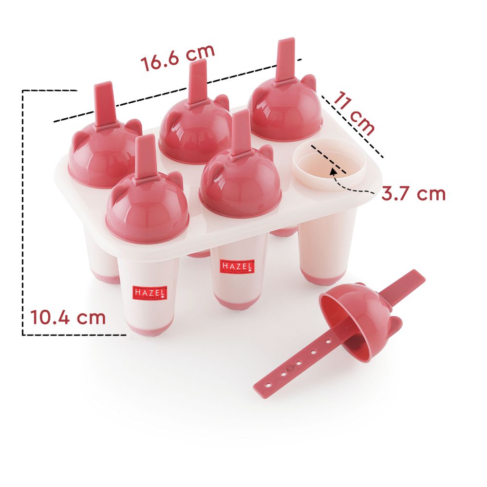 HAZEL Plastic Reusable Kulfi Mould Set of 6 | Kulfi Maker For Children and Adults | Homemade Candy Mould, Popsicle Moulds and Ice Candy Maker | Pink