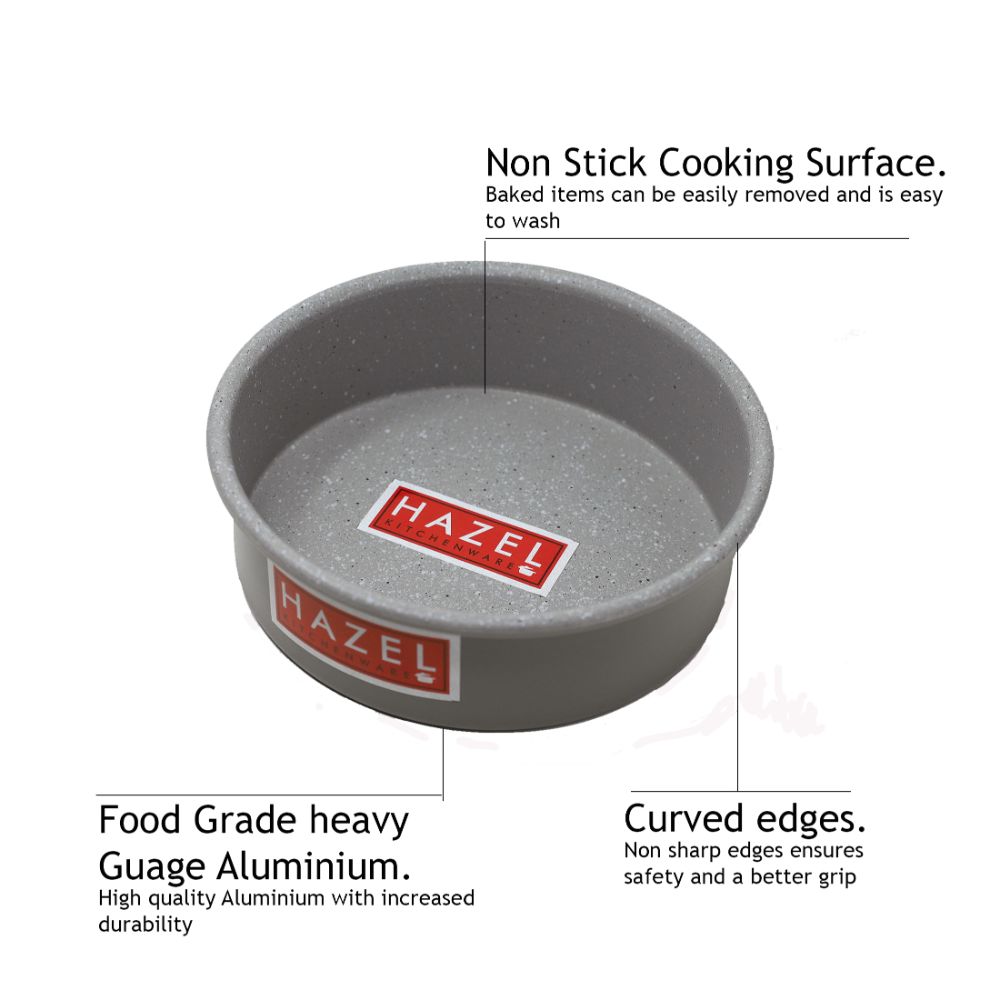 HAZEL Alfa Heavy Gauge Preimium Aluminium Granite Finish Non Stick Microwave Safe Small Round Cake Mould, Grey