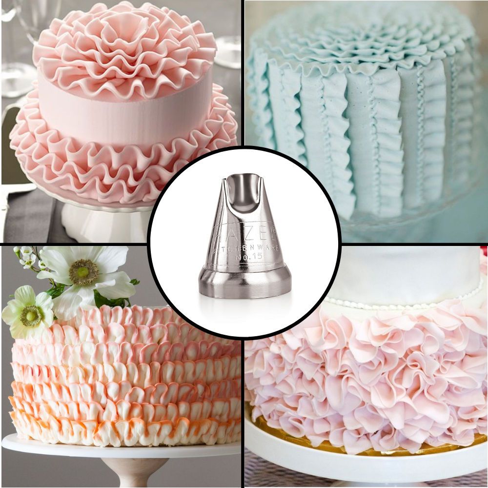 HAZEL Cake Nozzle | Cake Decorating Nozzle Set | Piping Bag Nozzle, (N15 Ruffles Shape) Silver