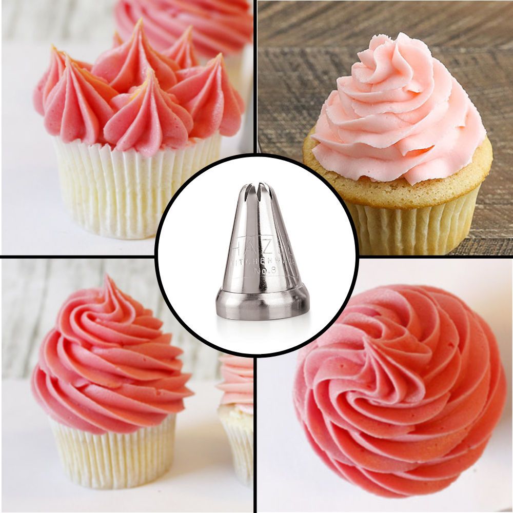 HAZEL Cake Nozzle | Cake Decorating Nozzle Set | Piping Bag Nozzle, (N8 Closed Star Shape) Silver