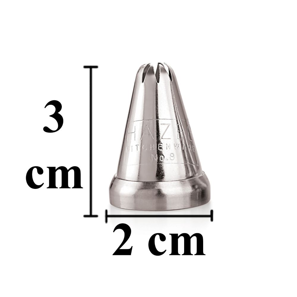 HAZEL Cake Nozzle | Cake Decorating Nozzle Set | Piping Bag Nozzle, (N8 Closed Star Shape) Silver