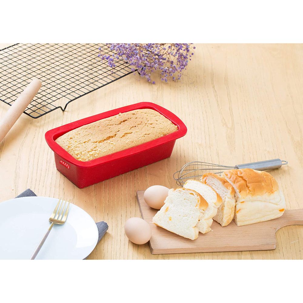 HAZEL Silicone Bread Loaf Mould Microwave Safe Non-Stick Bread Fruit Cake Baking Pan For House and Bakery, Red