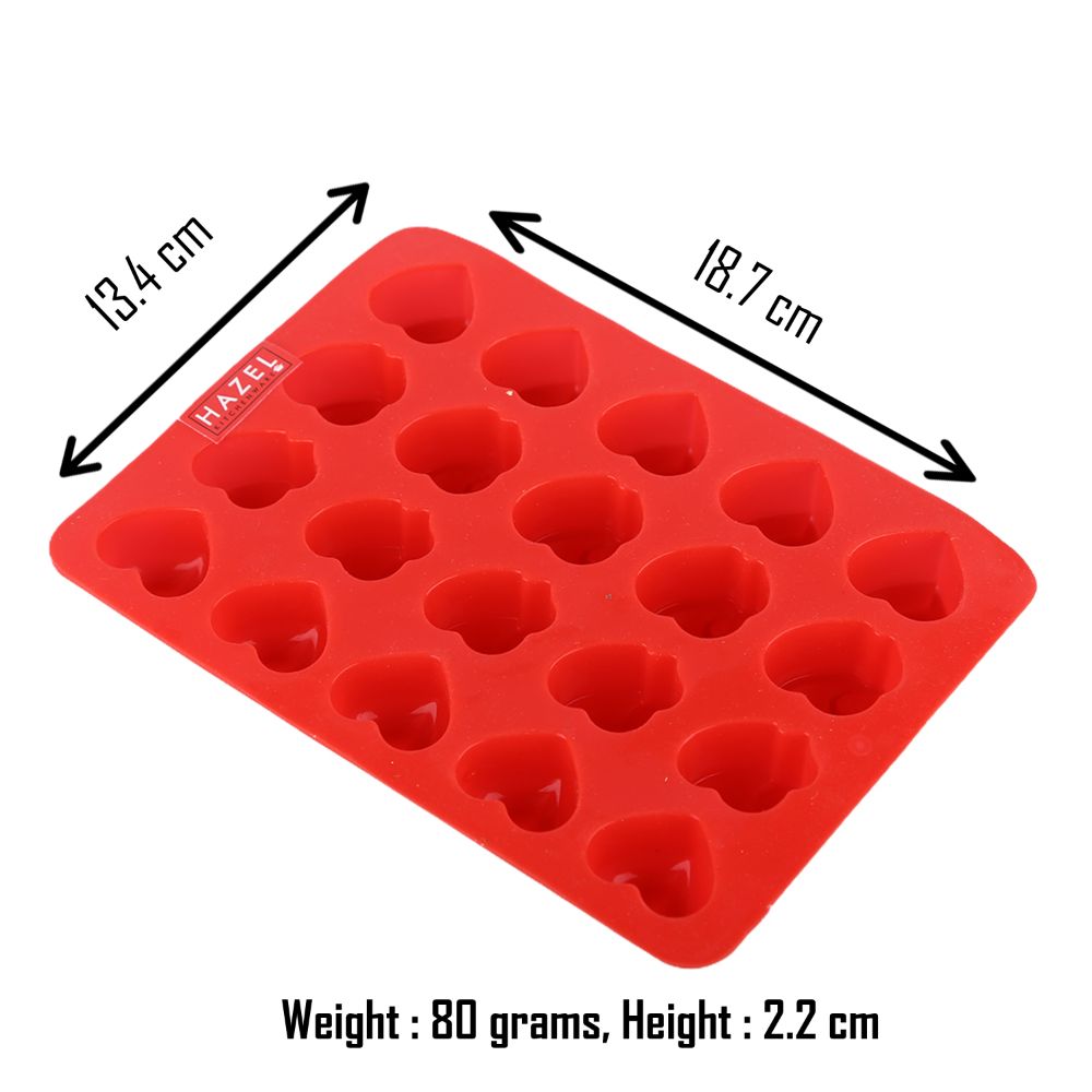 HAZEL Silicone Heart Chocolate Candy 3D DIY Homemade Baking Mould, 20 Cavity Slots Oven Safe Food Grade Reusable, Multi Design, Red