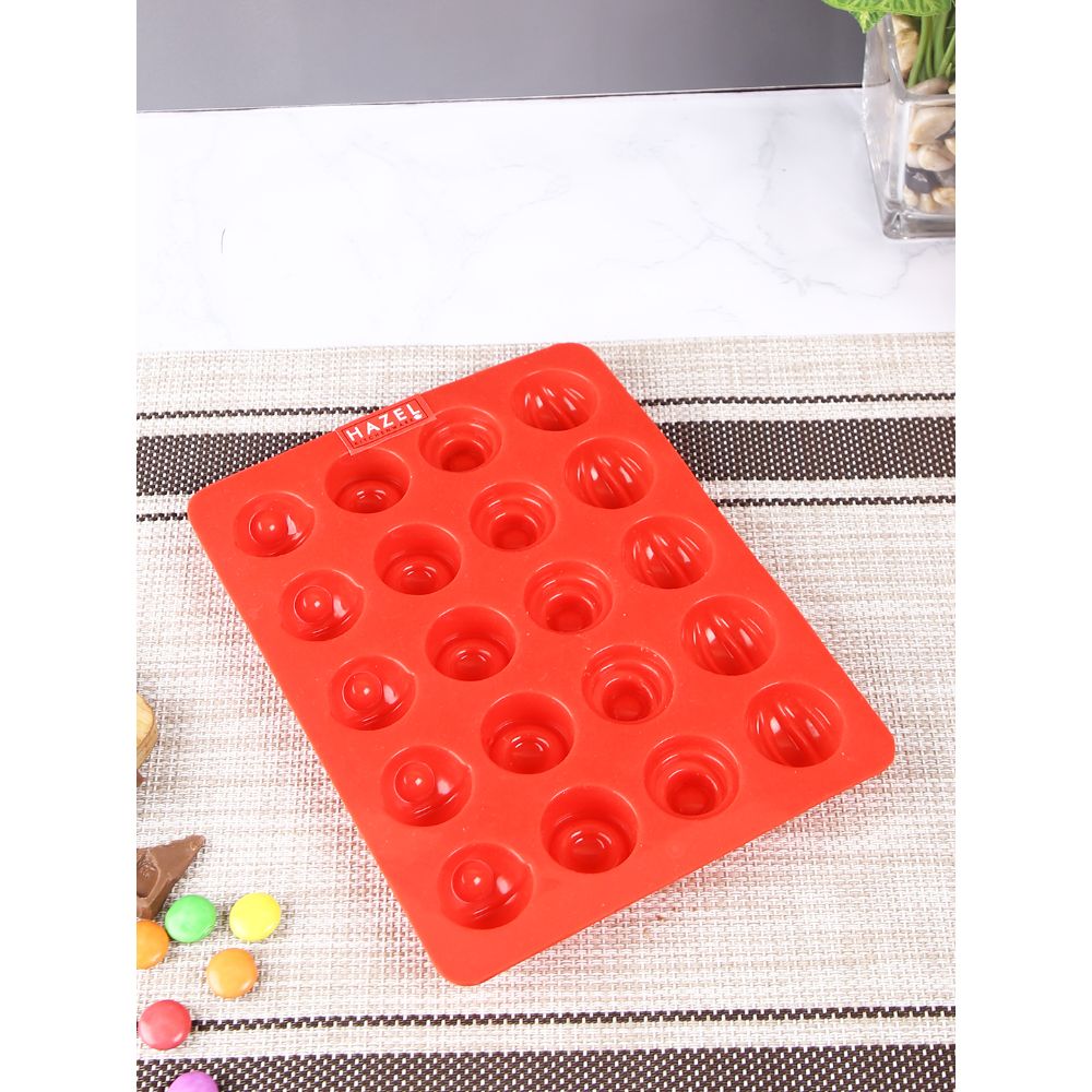 HAZEL Silicone Round Chocolate Ball Dome Shape Candy DIY Homemade Baking Mould, 20 Cavity Slots Oven Safe Reusable, Multi Design, Red