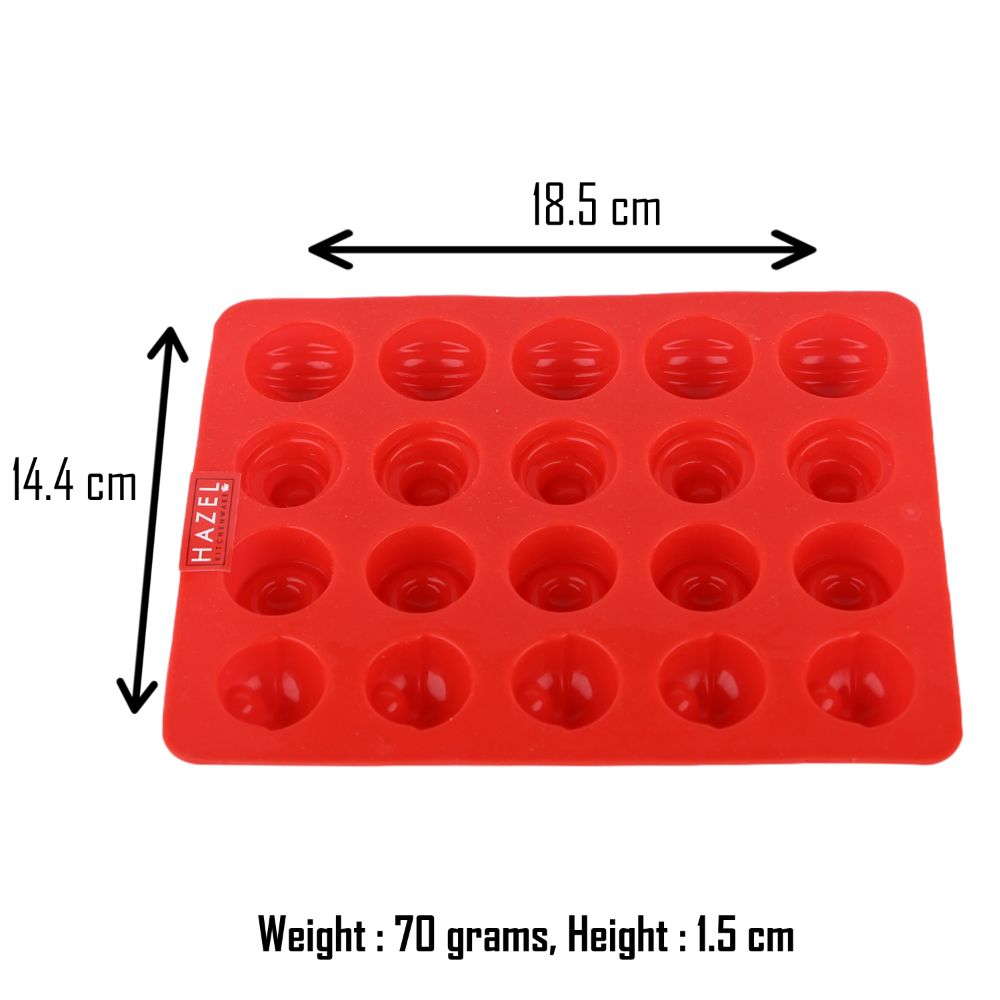 HAZEL Silicone Round Chocolate Ball Dome Shape Candy DIY Homemade Baking Mould, 20 Cavity Slots Oven Safe Reusable, Multi Design, Red