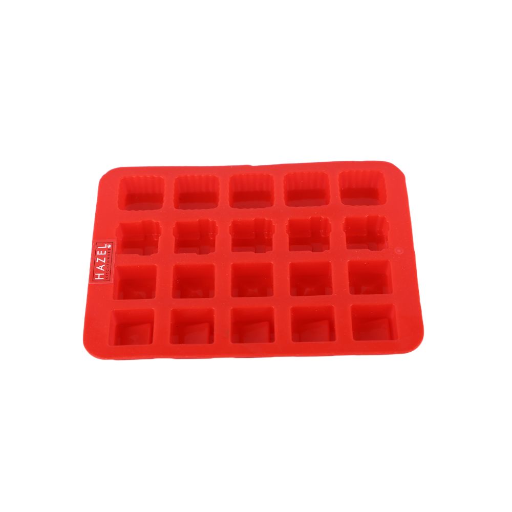 HAZEL Silicone Square Chocolate 3D Candy Baking Mould Tray Cake Soap Ice Cream Jelly 20 Cavity Slots Oven Safe Reusable, Multi Design, Red