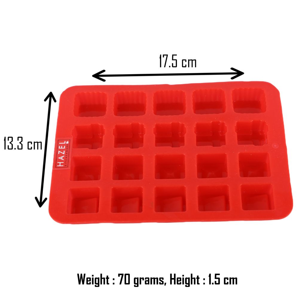 HAZEL Silicone Square Chocolate 3D Candy Baking Mould Tray Cake Soap Ice Cream Jelly 20 Cavity Slots Oven Safe Reusable, Multi Design, Red