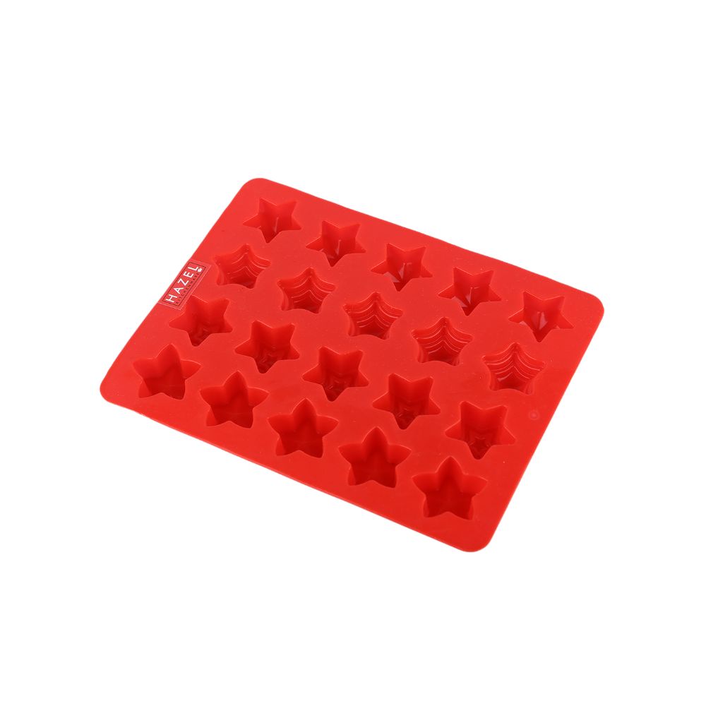 HAZEL Silicone 3D Star Shape Chocolate Mold DIY Homemade Jelly Candy Baking Mould Ice Cubes 12 Cavity Oven Safe Reusable, Multi Design, Red