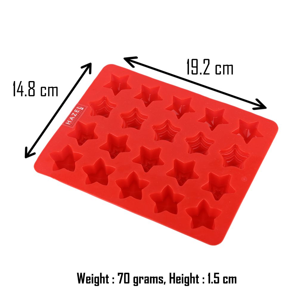 HAZEL Silicone 3D Star Shape Chocolate Mold DIY Homemade Jelly Candy Baking Mould Ice Cubes 12 Cavity Oven Safe Reusable, Multi Design, Red