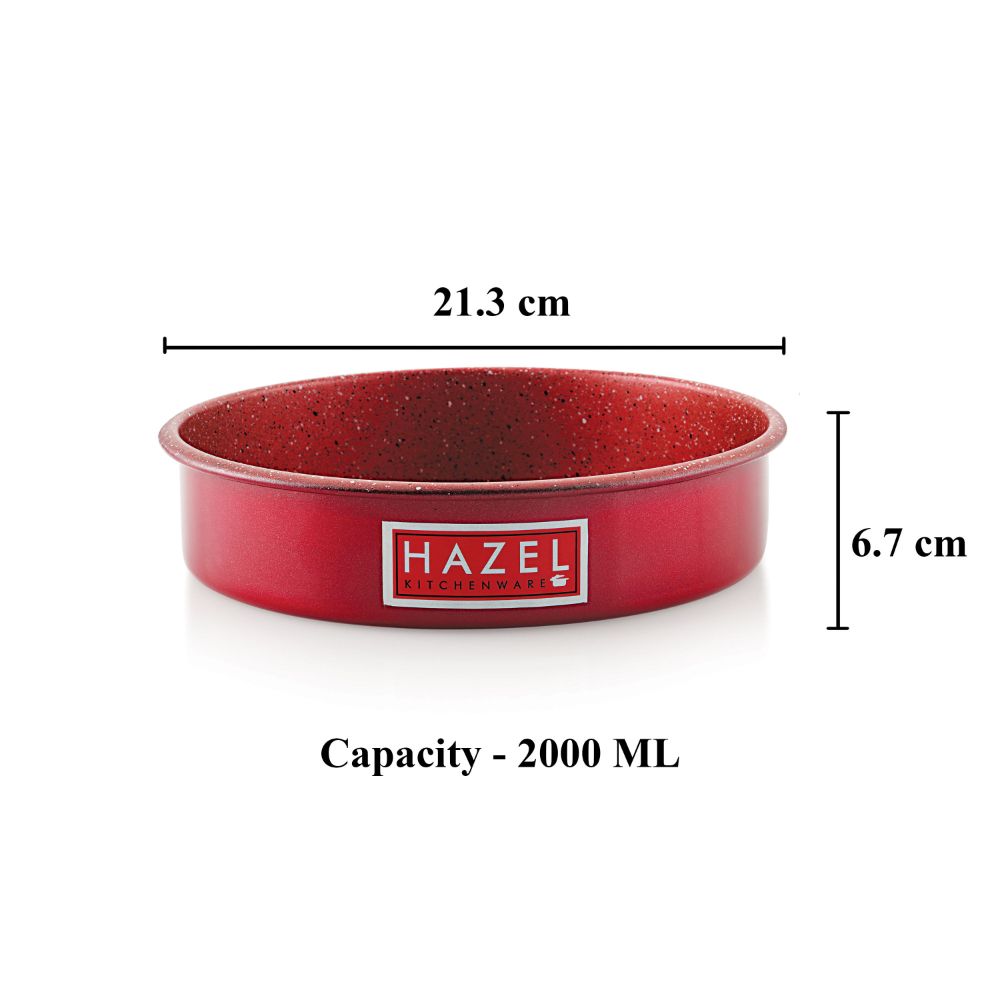 HAZEL Aluminium Cake Mould | Non Stick Cake Moulds for Baking | Round Shape Cake Tin | Diameter Size - 8 Inches, Depth - 2.5 Inch, Red