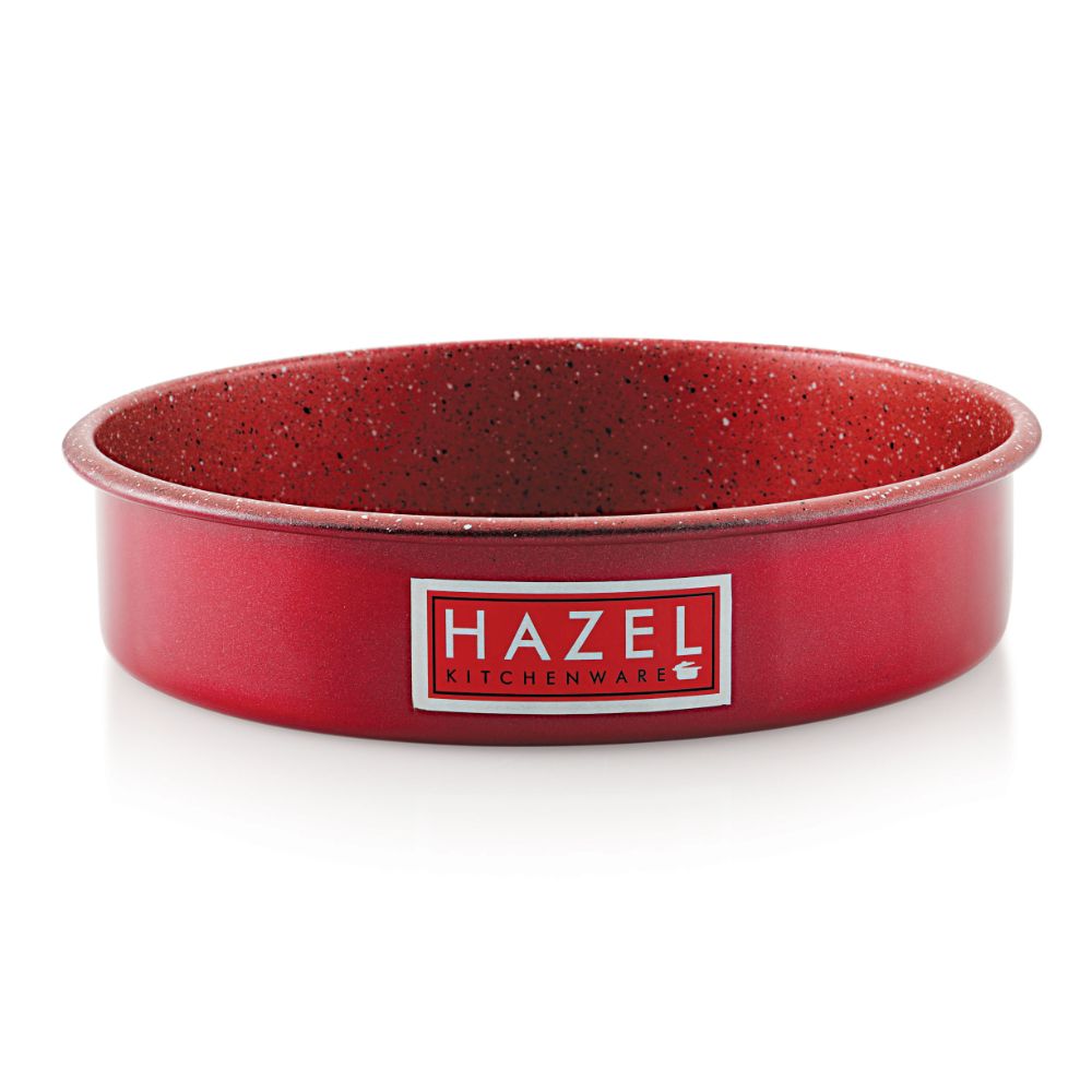 HAZEL Aluminium Cake Mould | Non Stick Cake Moulds for Baking | Round Shape Cake Tin | Diameter Size - 8 Inches, Depth - 2.5 Inch, Red