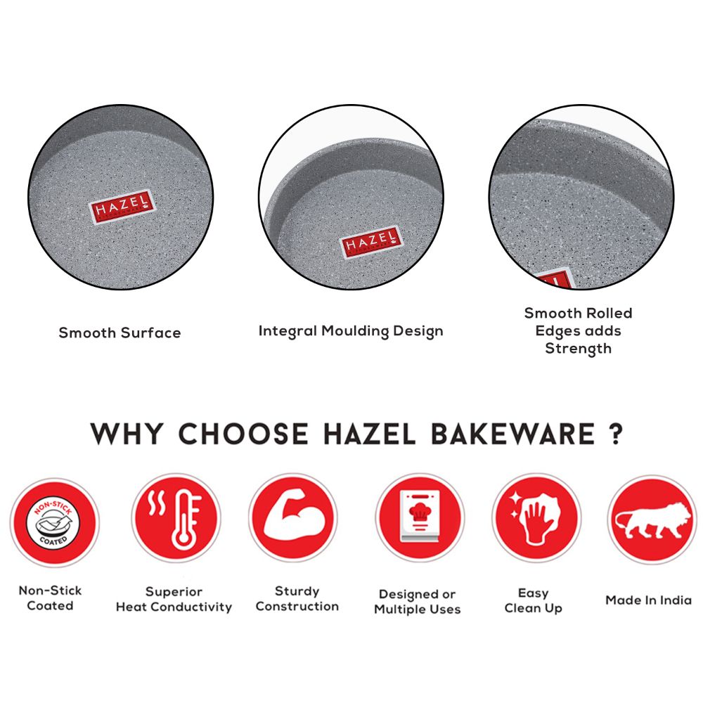 HAZEL Cake Mould Non Stick Mold Heavy Gauge Round 1/2kg Aluminized Steel 500 gm For Microwave Oven OTG Baking Pan, Grey