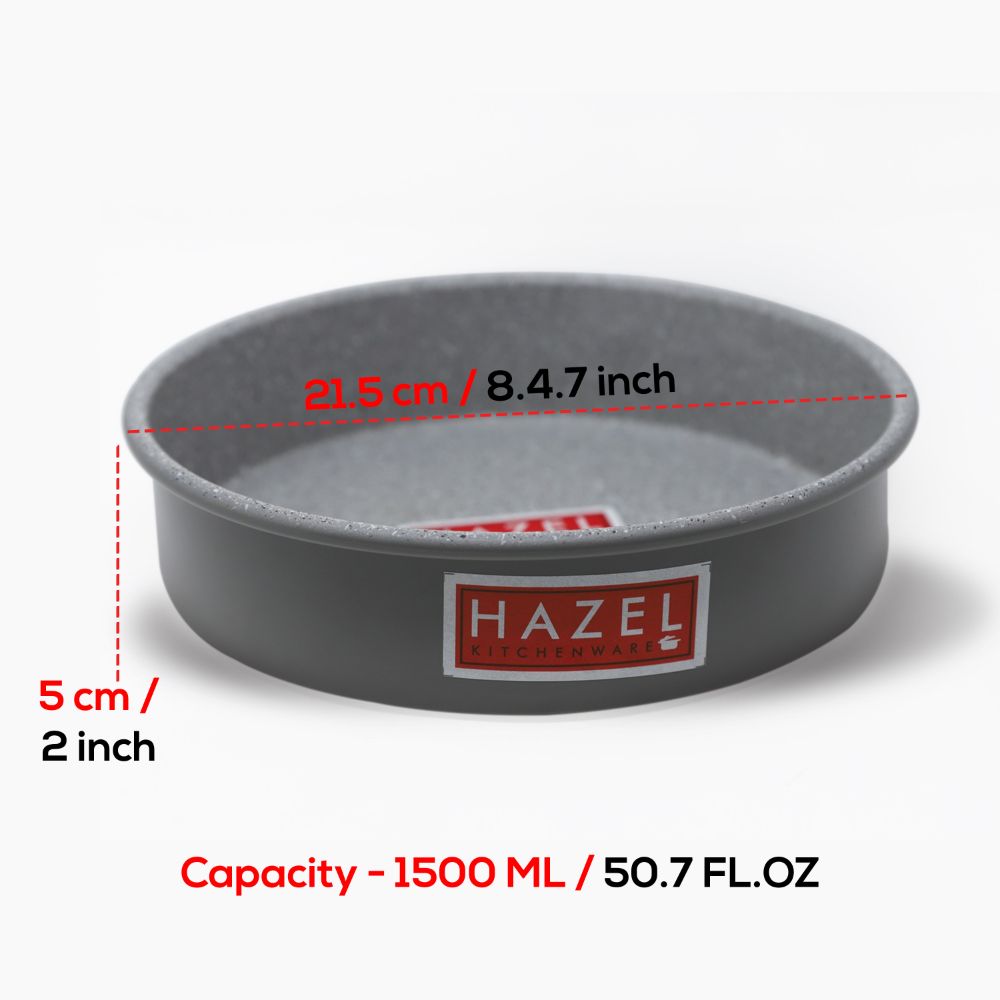 HAZEL Cake Mould Non Stick Mold Heavy Gauge Round 1kg Aluminized Steel For Microwave Oven OTG Baking Pan, Grey