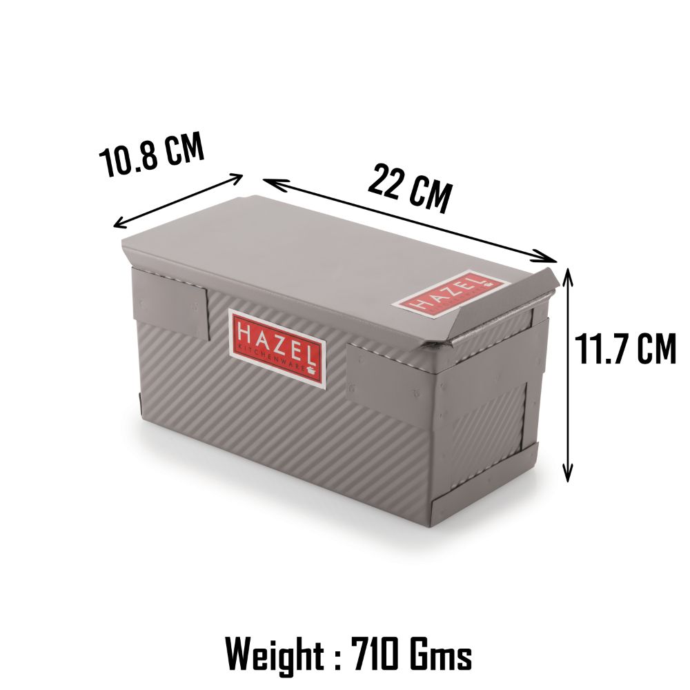 HAZEL Pav Mould Tin Box Break With Lid Cover Single (400gms) Aluminized Steel Non Stick Bread Mold For Microwave Oven OTG Baking Pan, Grey