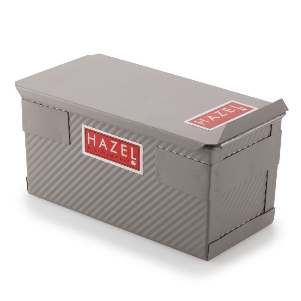 HAZEL Pav Mould Tin Box Break With Lid Cover Single (400gms) Aluminized Steel Non Stick Bread Mold For Microwave Oven OTG Baking Pan, Grey