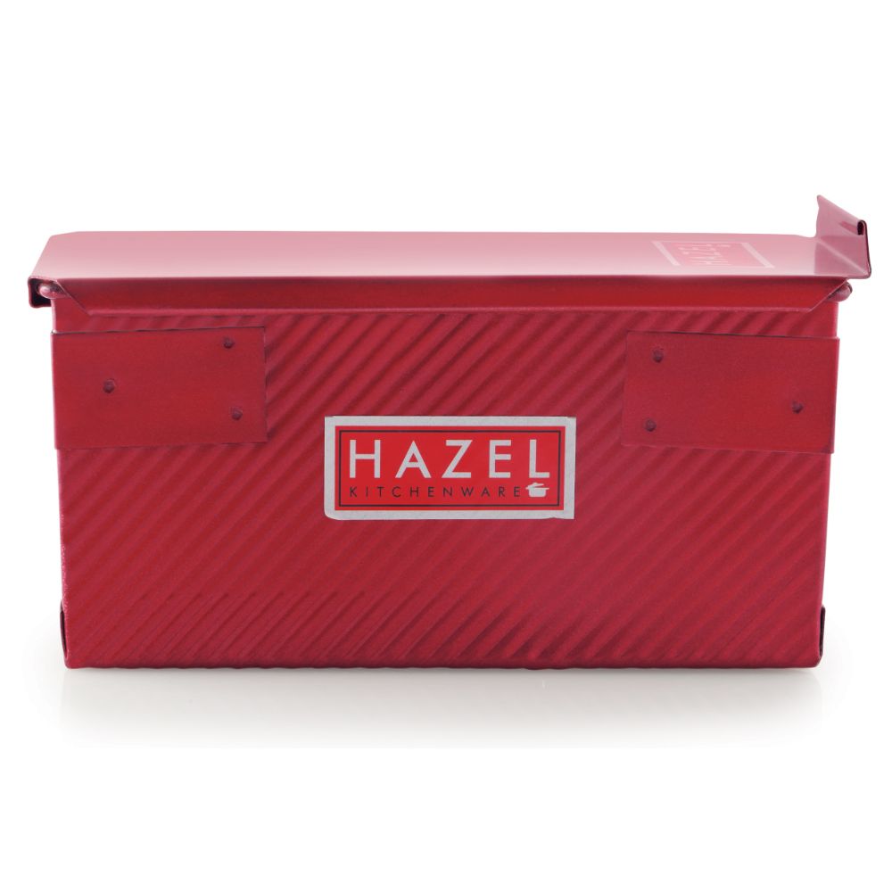HAZEL Pav Mould Tin Box Break With Lid Cover Single (400gms) Aluminized Steel Non Stick Bread Mold For Microwave Oven OTG Baking Pan, Red