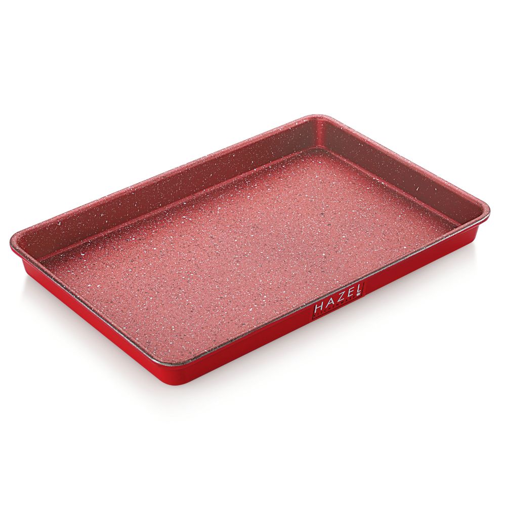 HAZEL Aluminium Rectangular Baking Tray | Non Stick Baking Tray for Microwave Oven | Oven Tray For Baking Cookie, Biscuits, Red