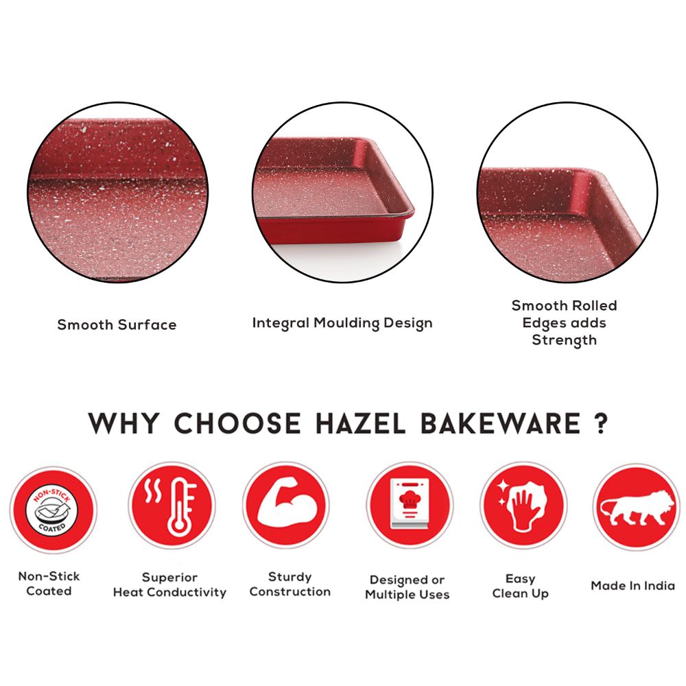 HAZEL Aluminium Rectangular Baking Tray | Non Stick Baking Tray for Microwave Oven | Oven Tray For Baking Cookie, Biscuits, Red