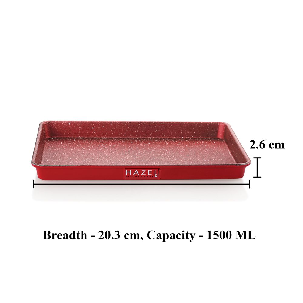 HAZEL Aluminium Rectangular Baking Tray | Non Stick Baking Tray for Microwave Oven | Oven Tray For Baking Cookie, Biscuits, Red