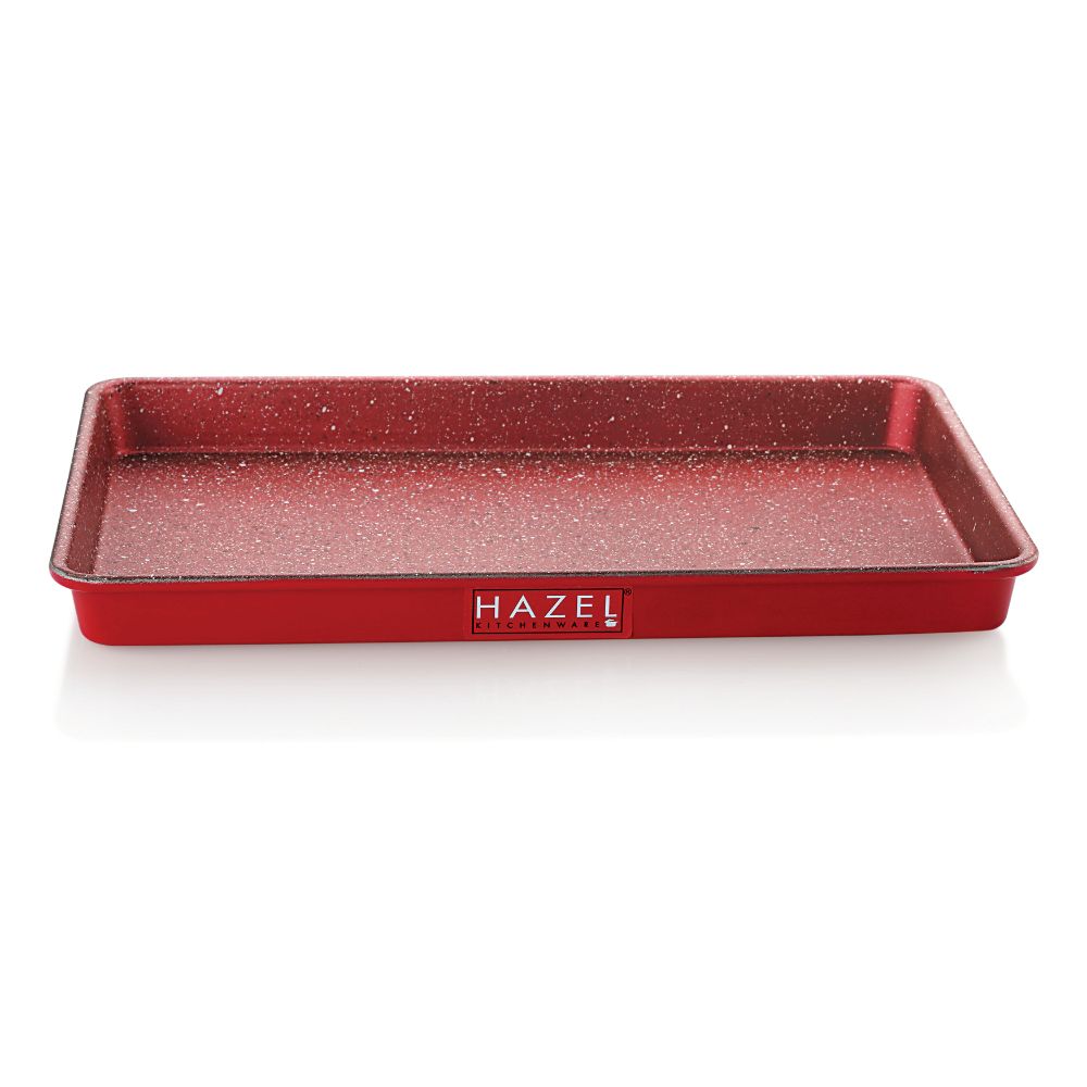 HAZEL Aluminium Rectangular Baking Tray | Non Stick Baking Tray for Microwave Oven | Oven Tray For Baking Cookie, Biscuits, Red