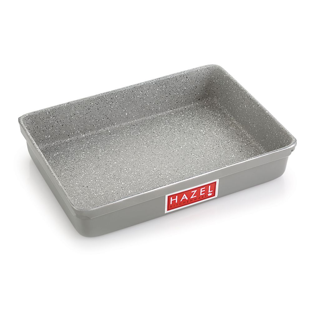 HAZEL Non Stick Bread Tray Microwave Oven OTG Aluminium Granite Finish Bakeware Baking Plate Pan, 2100 ML, Grey