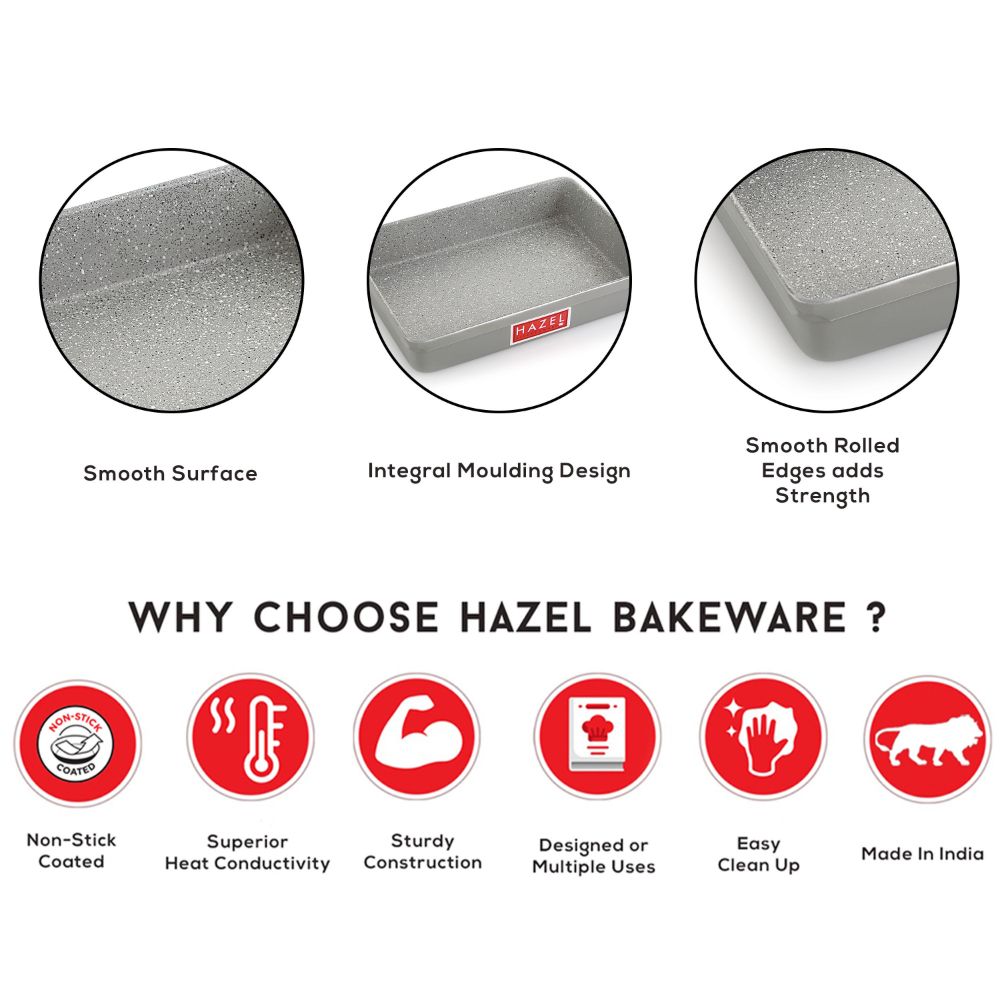 HAZEL Non Stick Bread Tray Microwave Oven OTG Aluminium Granite Finish Bakeware Baking Plate Pan, 2100 ML, Grey