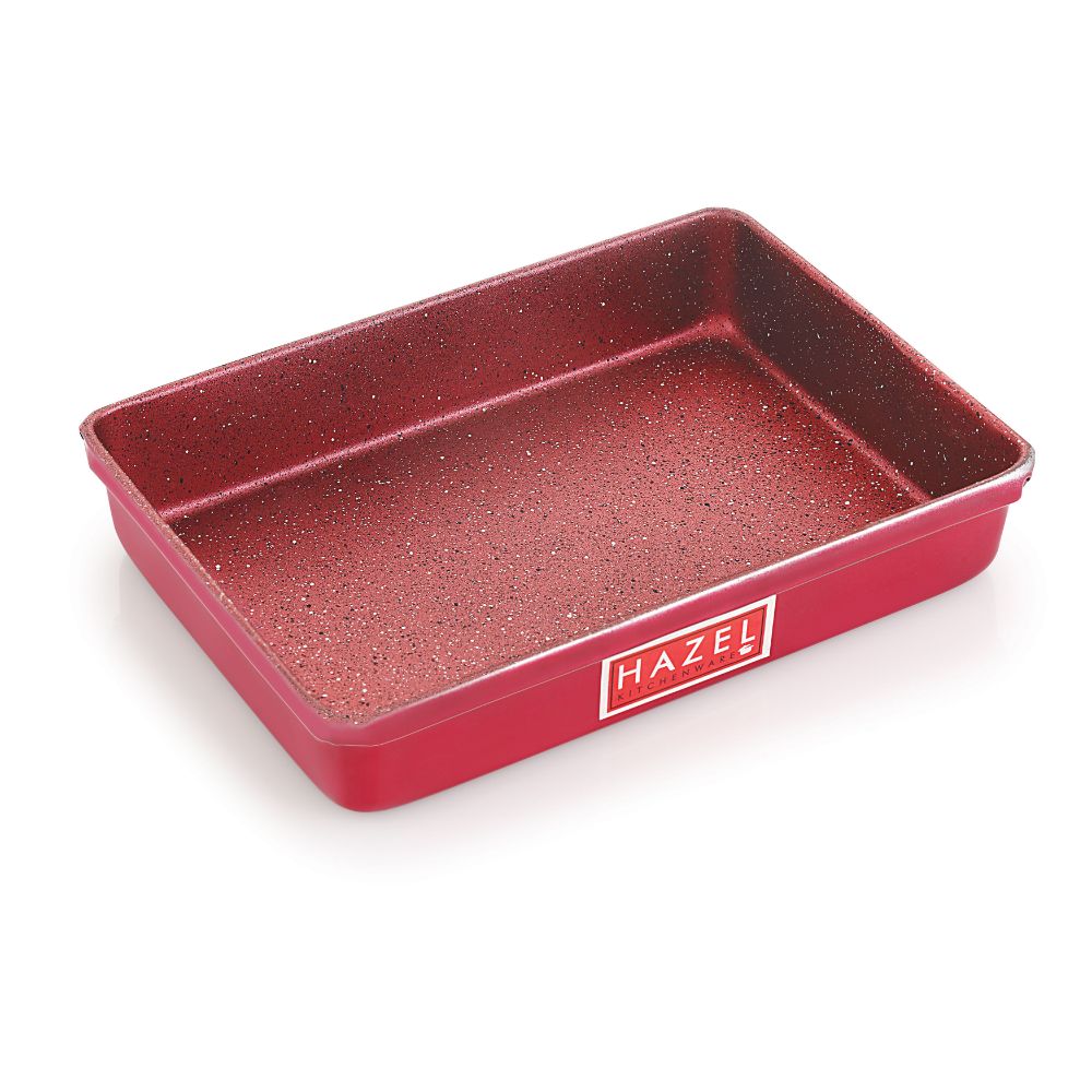 HAZEL Non Stick Bread Tray Microwave Oven OTG Aluminium Granite Finish Bakeware Baking Plate Pan, 2100 ML, Red