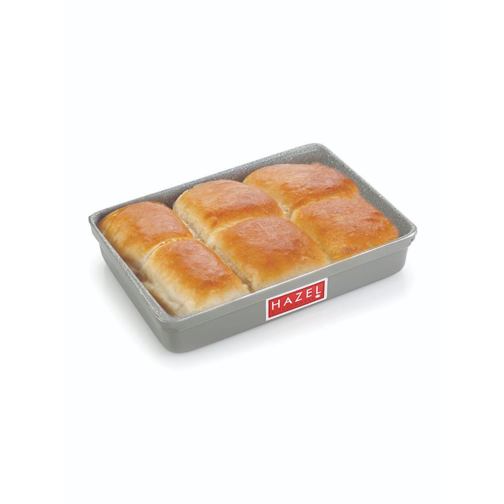 HAZEL Non Stick Bread Tray Microwave Oven OTG Aluminium Granite Finish Small Rectangle Pav Mould Bakeware Baking Plate Pan, Grey