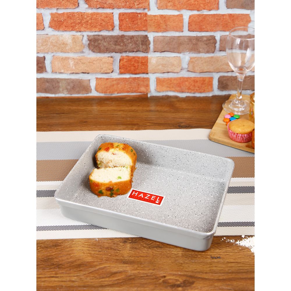 HAZEL Non Stick Bread Tray Microwave Oven OTG Aluminium Granite Finish Small Rectangle Pav Mould Bakeware Baking Plate Pan, Grey