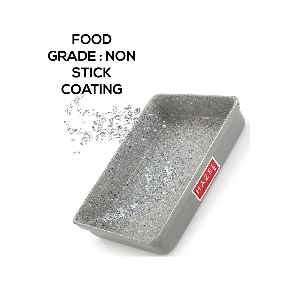 HAZEL Non Stick Bread Tray Microwave Oven OTG Aluminium Granite Finish Small Rectangle Pav Mould Bakeware Baking Plate Pan, Grey