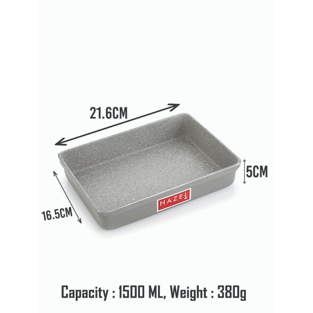 HAZEL Non Stick Bread Tray Microwave Oven OTG Aluminium Granite Finish Small Rectangle Pav Mould Bakeware Baking Plate Pan, Grey
