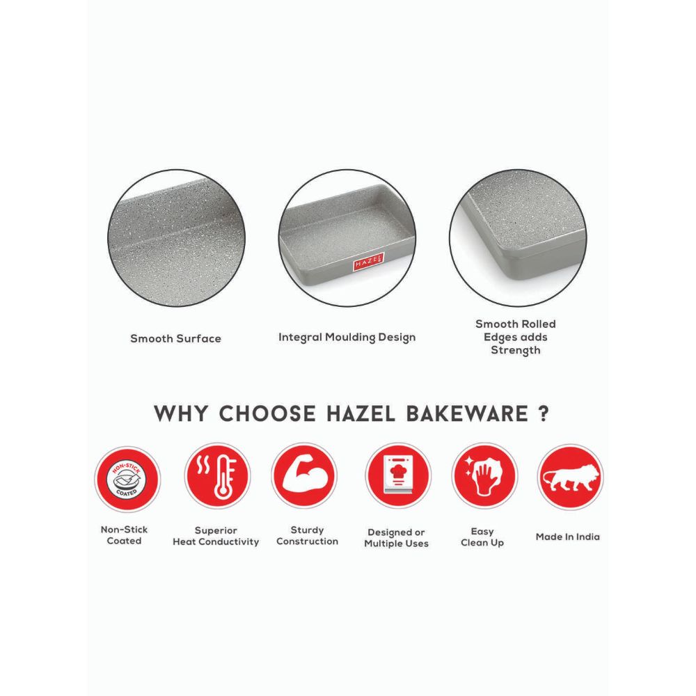 HAZEL Non Stick Bread Tray Microwave Oven OTG Aluminium Granite Finish Small Rectangle Pav Mould Bakeware Baking Plate Pan, Grey