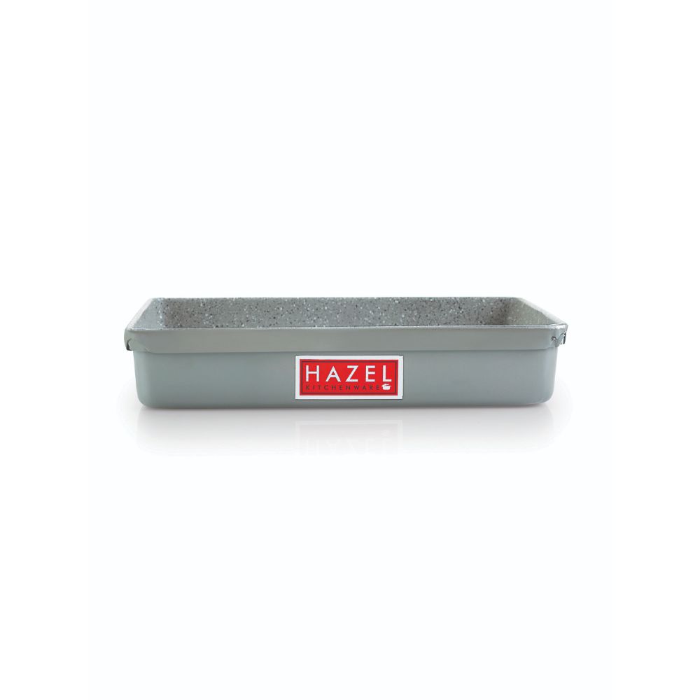 HAZEL Non Stick Bread Tray Microwave Oven OTG Aluminium Granite Finish Small Rectangle Pav Mould Bakeware Baking Plate Pan, Grey
