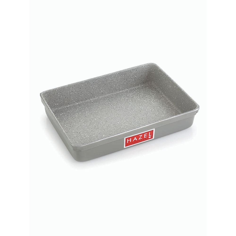 HAZEL Non Stick Bread Tray Microwave Oven OTG Aluminium Granite Finish Small Rectangle Pav Mould Bakeware Baking Plate Pan, Grey