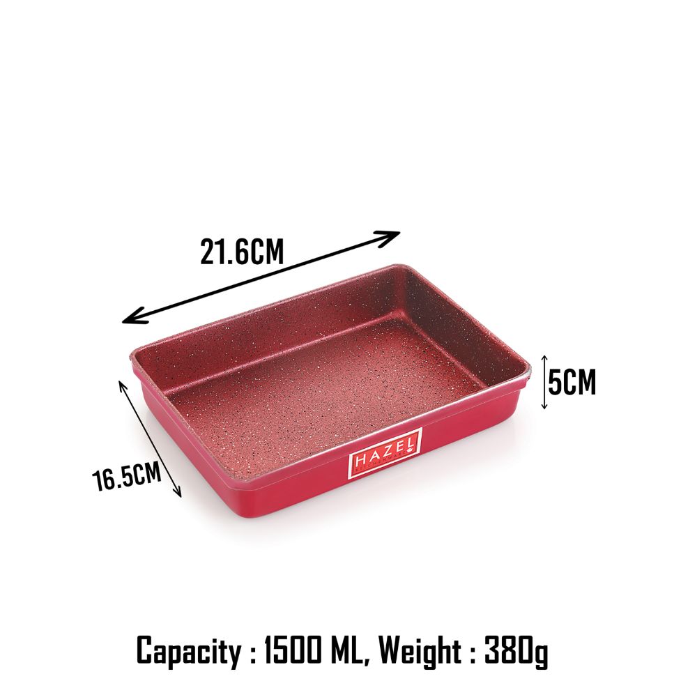 HAZEL Non Stick Bread Tray Microwave Oven OTG Aluminium Granite Finish Small Rectangle Pav Mould Bakeware Baking Plate Pan, Red