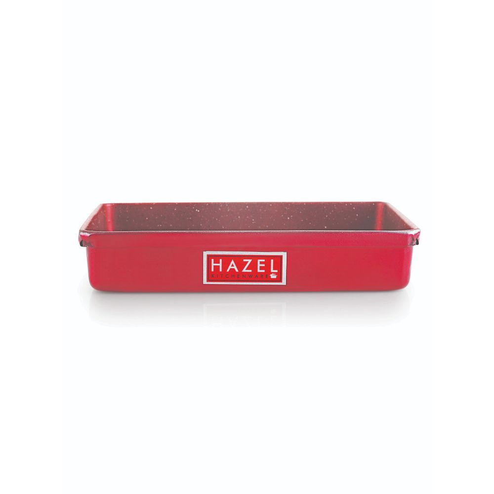 HAZEL Non Stick Bread Tray Microwave Oven OTG Aluminium Granite Finish Small Rectangle Pav Mould Bakeware Baking Plate Pan, Red