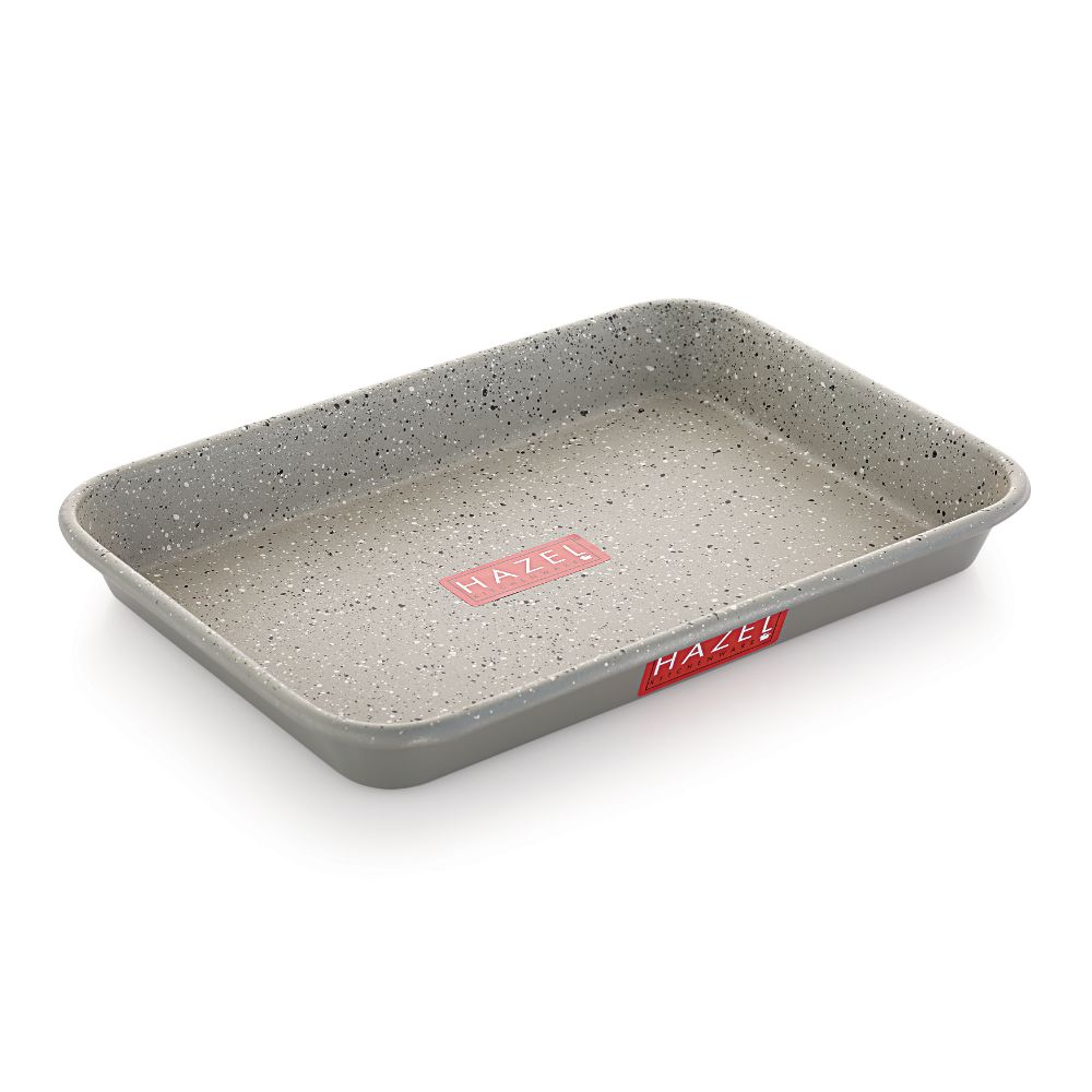 HAZEL Non Stick Cake Tray for Baking | Easy Release Rectangular Baking Tray For Homemade Cake with Granite Finish | Nonstick Burger Serving Tray | Aluminized Steel Cake Baking Tray, Grey