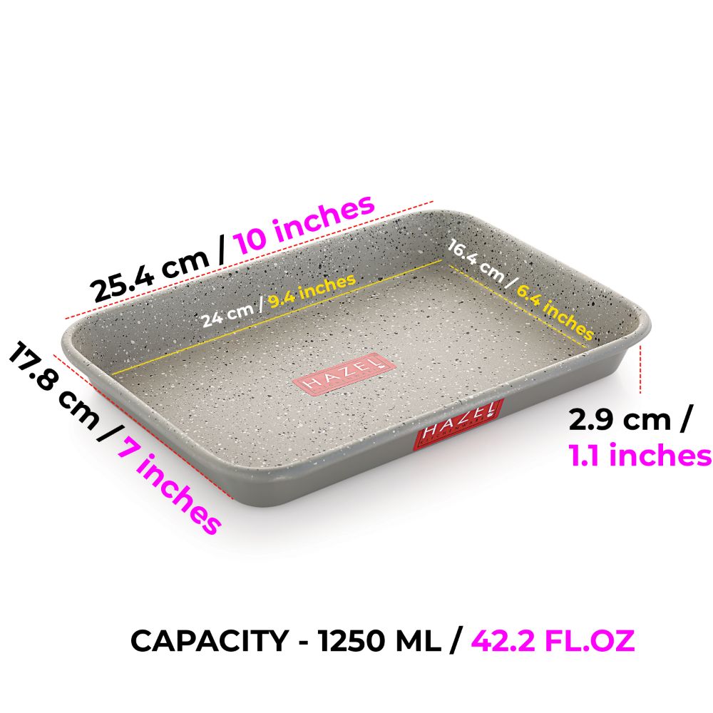 HAZEL Non Stick Cake Tray for Baking | Easy Release Rectangular Baking Tray For Homemade Cake with Granite Finish | Nonstick Burger Serving Tray | Aluminized Steel Cake Baking Tray, Grey