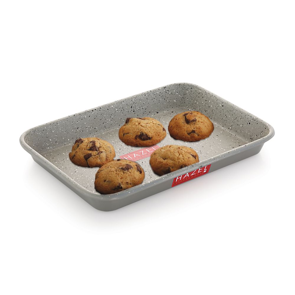 HAZEL Non Stick Cake Tray for Baking | Easy Release Rectangular Baking Tray For Homemade Cake with Granite Finish | Nonstick Burger Serving Tray | Aluminized Steel Cake Baking Tray, Grey