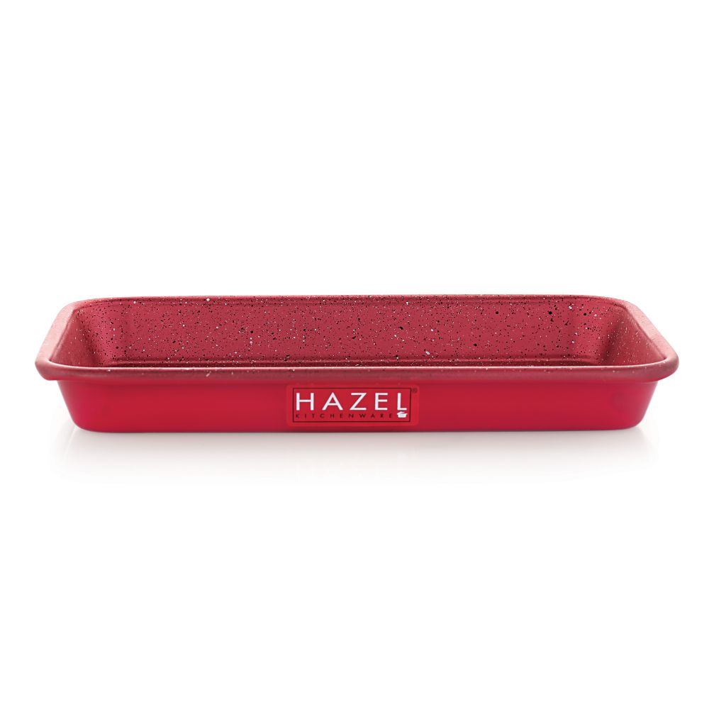 HAZEL Non Stick Cake Tray for Baking | Easy Release Rectangular Baking Tray For Homemade Cake with Granite Finish | Nonstick Burger Serving Tray |Aluminized Steel Cake Baking Tray, Red