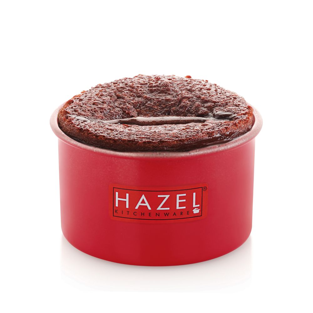HAZEL Cake Mould for Baking for Small Cake | Mini Cake pan Non Stick Easy release With Granite Finish | Microwave Small Safe Cake Tins, Red (For 250 gram cake)