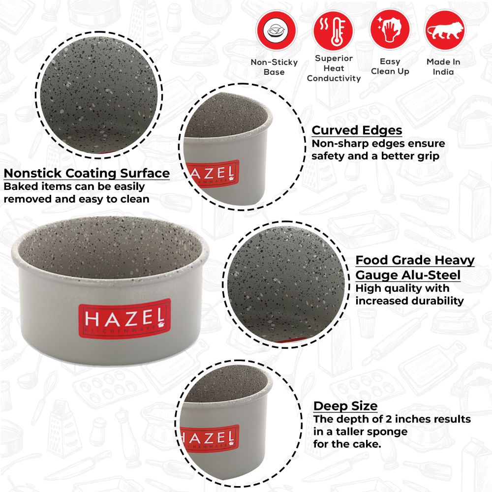 HAZEL Cake Mould for Baking for Small Cake | 4 Inch Cake Tin Non Stick Easy release With Granite Finish | Microwave Safe Small Cake Pan, Grey (For 200 gram cake)