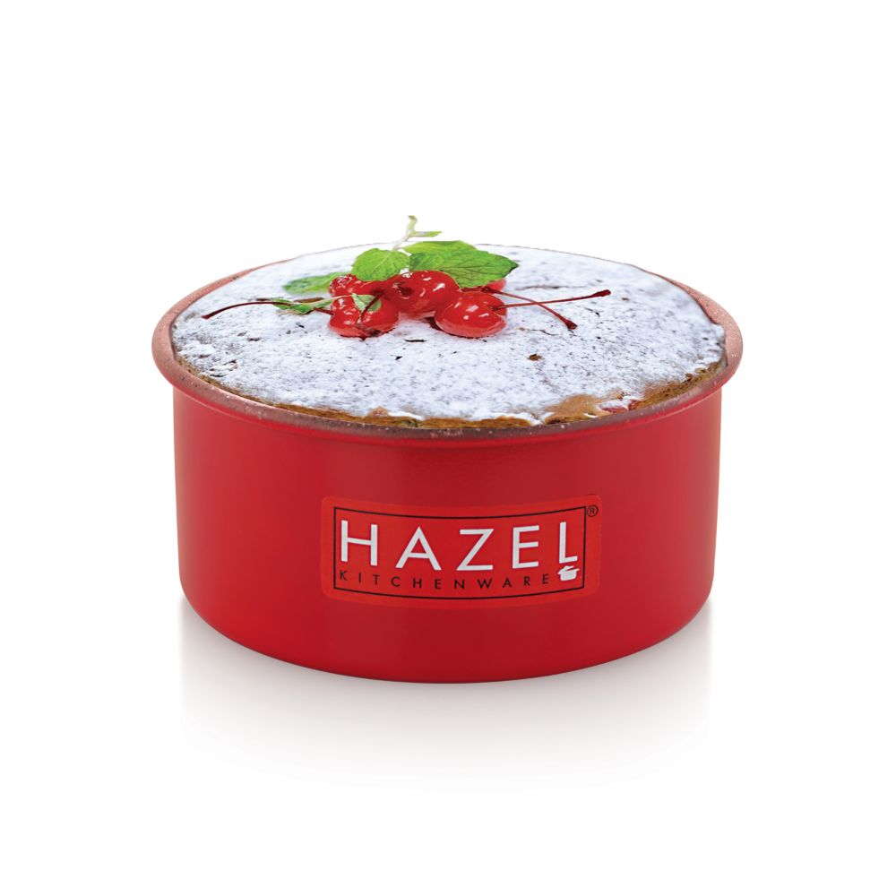 HAZEL Cake Mould for Baking for Small Cake | 4 Inch Cake Tin Non Stick Easy release With Granite Finish | Microwave Safe Small Cake Pan, Red (For 200 gram cake)