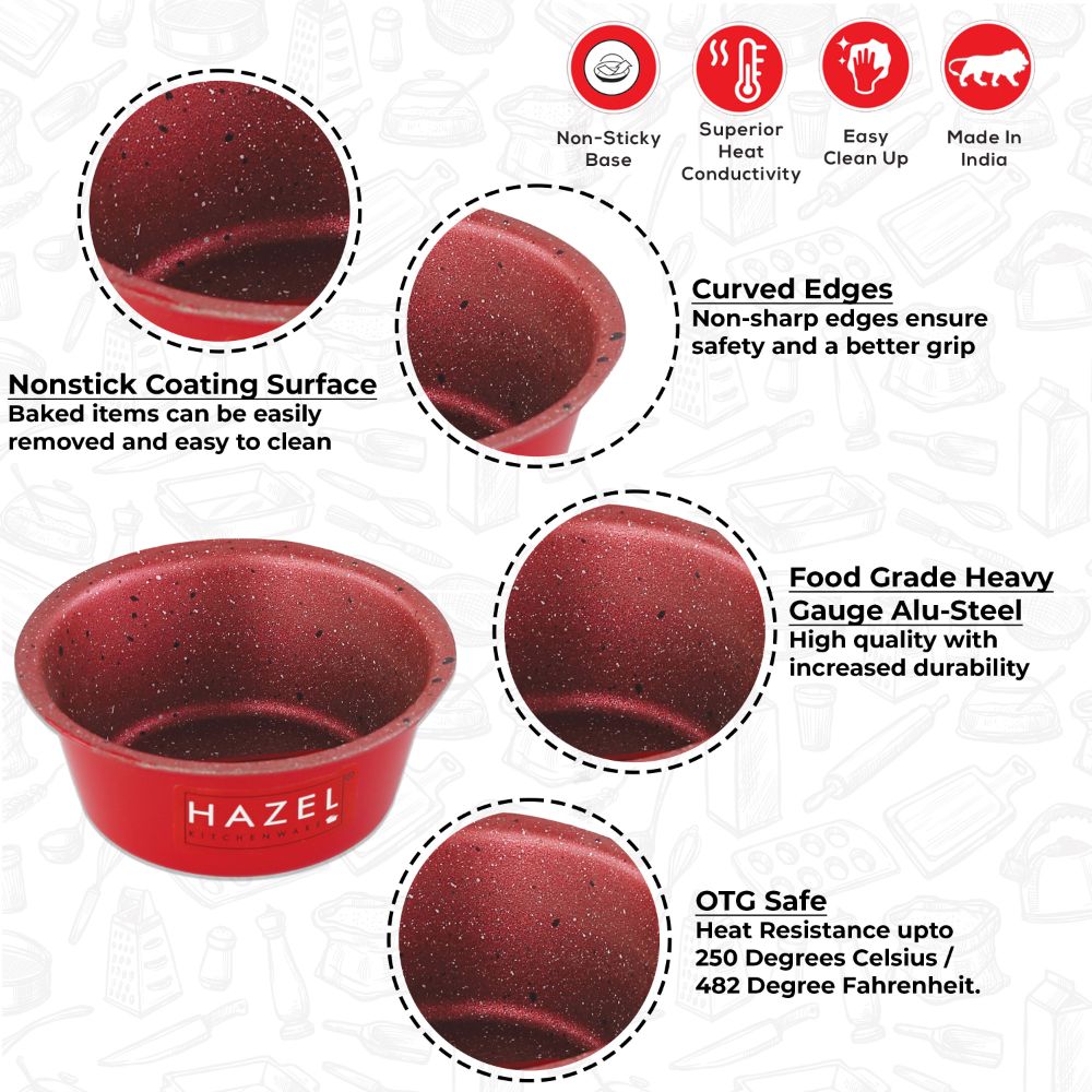 HAZEL Cupcake Mould for Baking Cup cake | Non Stick Muffin Moulds for Baking Homemade Muffin with Granite Finish | Microwave Safe Mini Cupcake Mould Set of 1, Red